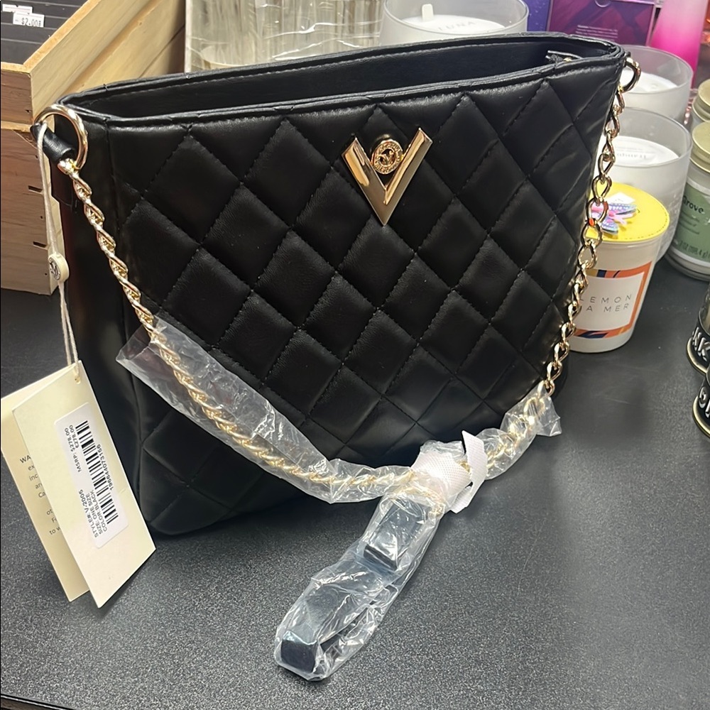 Valentino Orlandi Black and Gold Quilted Shoulder Bag